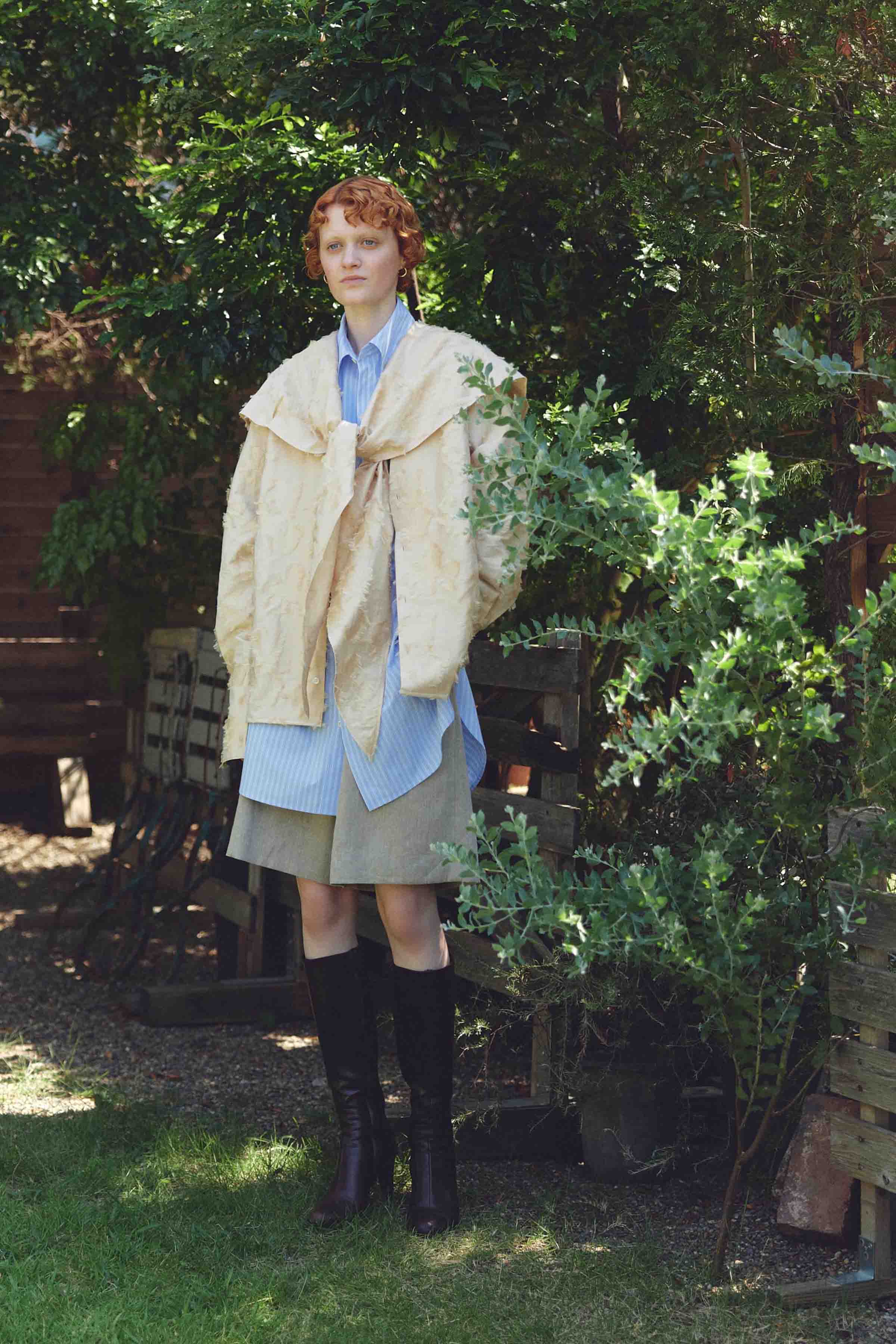 Oversized drawstring striped shirt