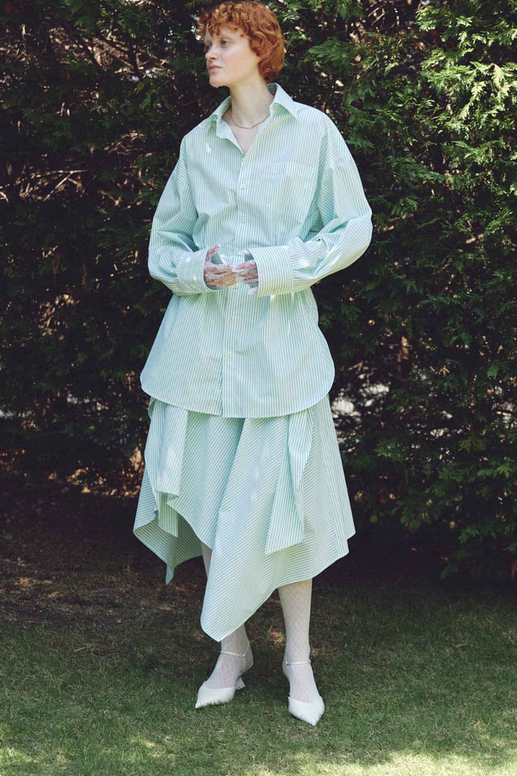 Oversized drawstring striped shirt
