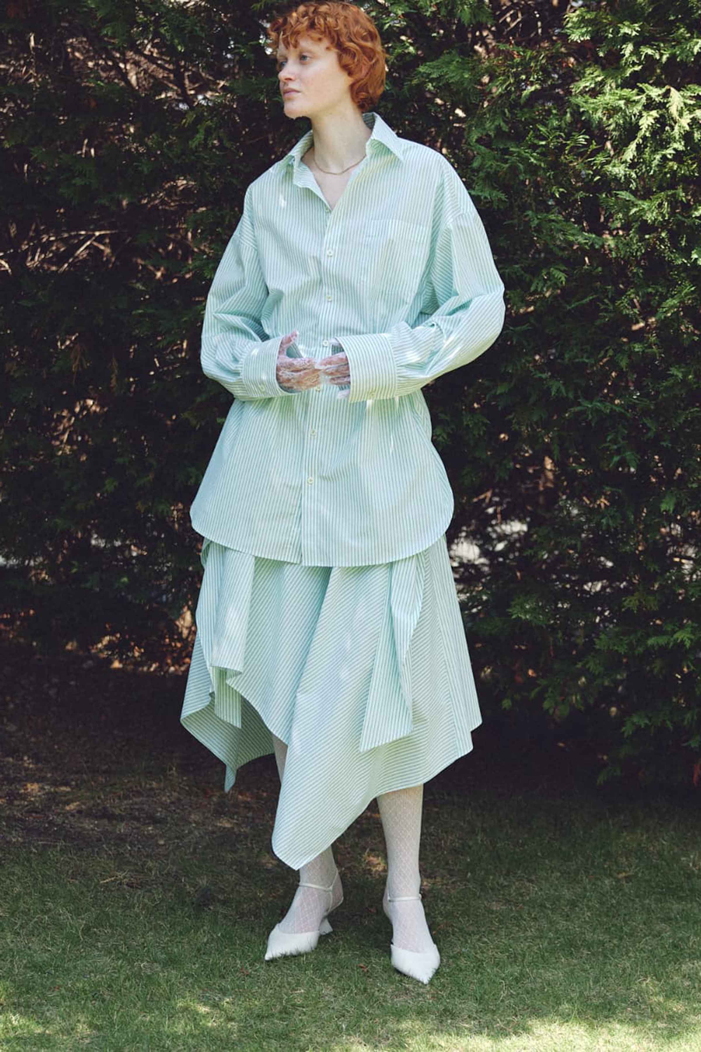Oversized drawstring striped shirt