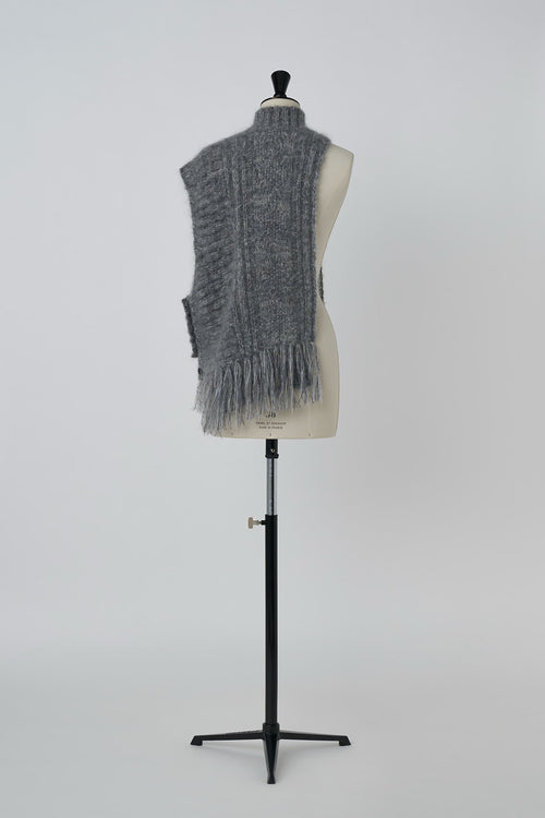 Asymmetry Fisherman's Mohair Fringe Vest